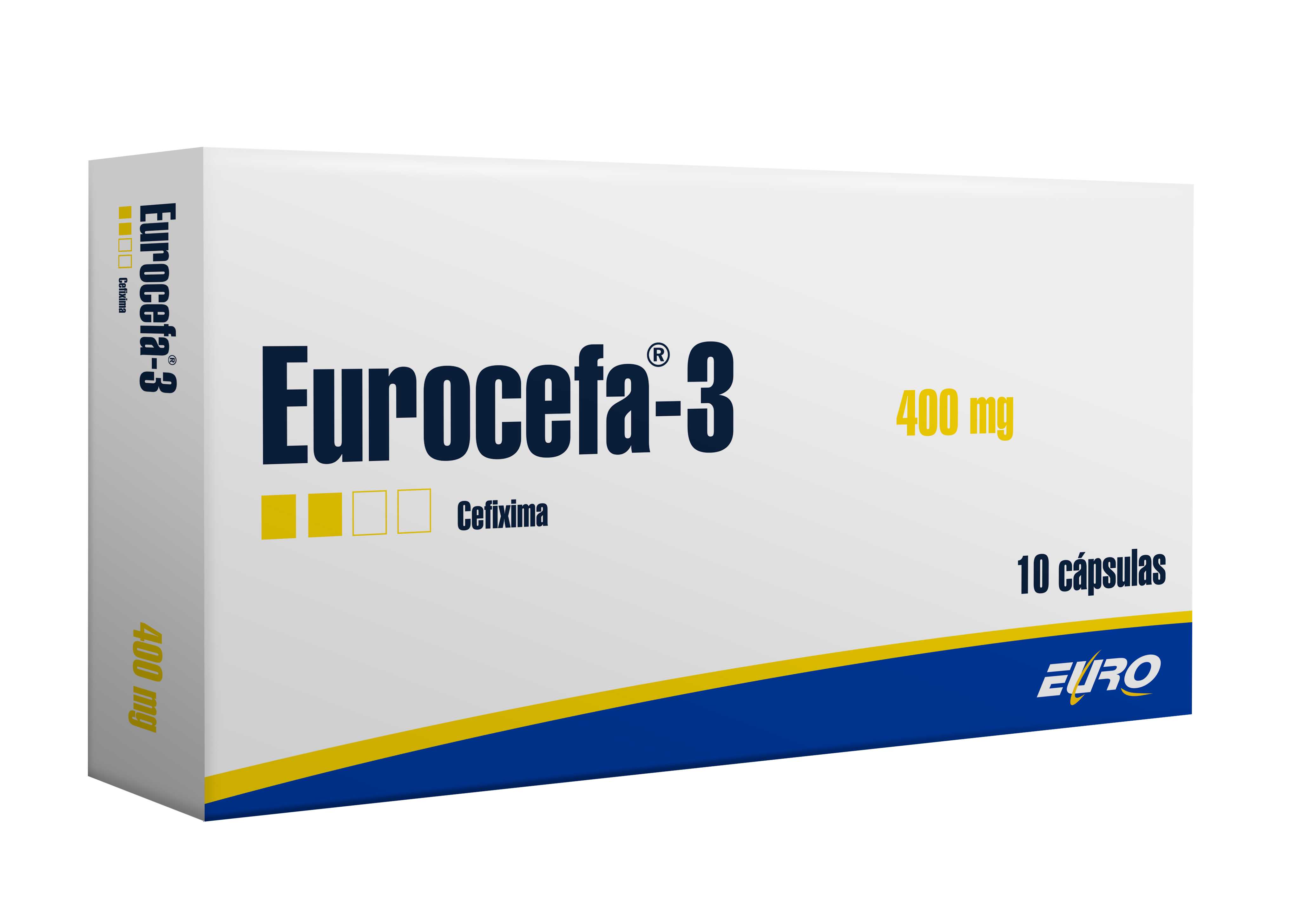 Eurocefa-3 Antibiótico cefalosporínico oral de 3ra generación resistente a las Betalactamasas 400 mg